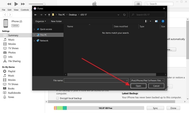 choose the ipsw file