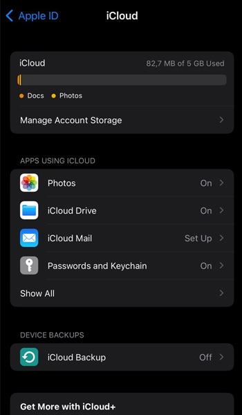 Open iCloud Backup on iPhone settings