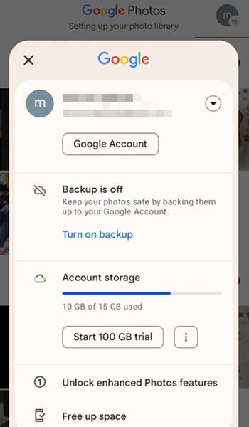Open Google Photos settings for iPhone backup.