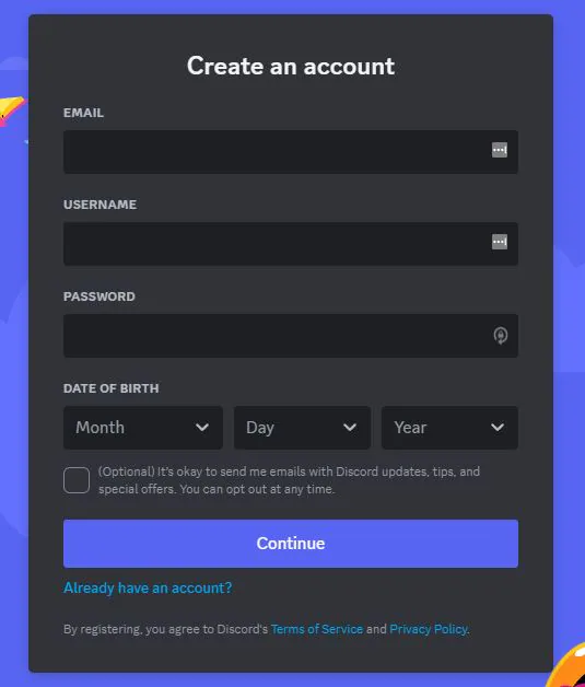 إنشاء حساب discord