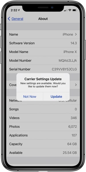 update the carrier settings