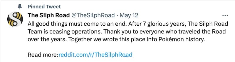 silph road closing tweet