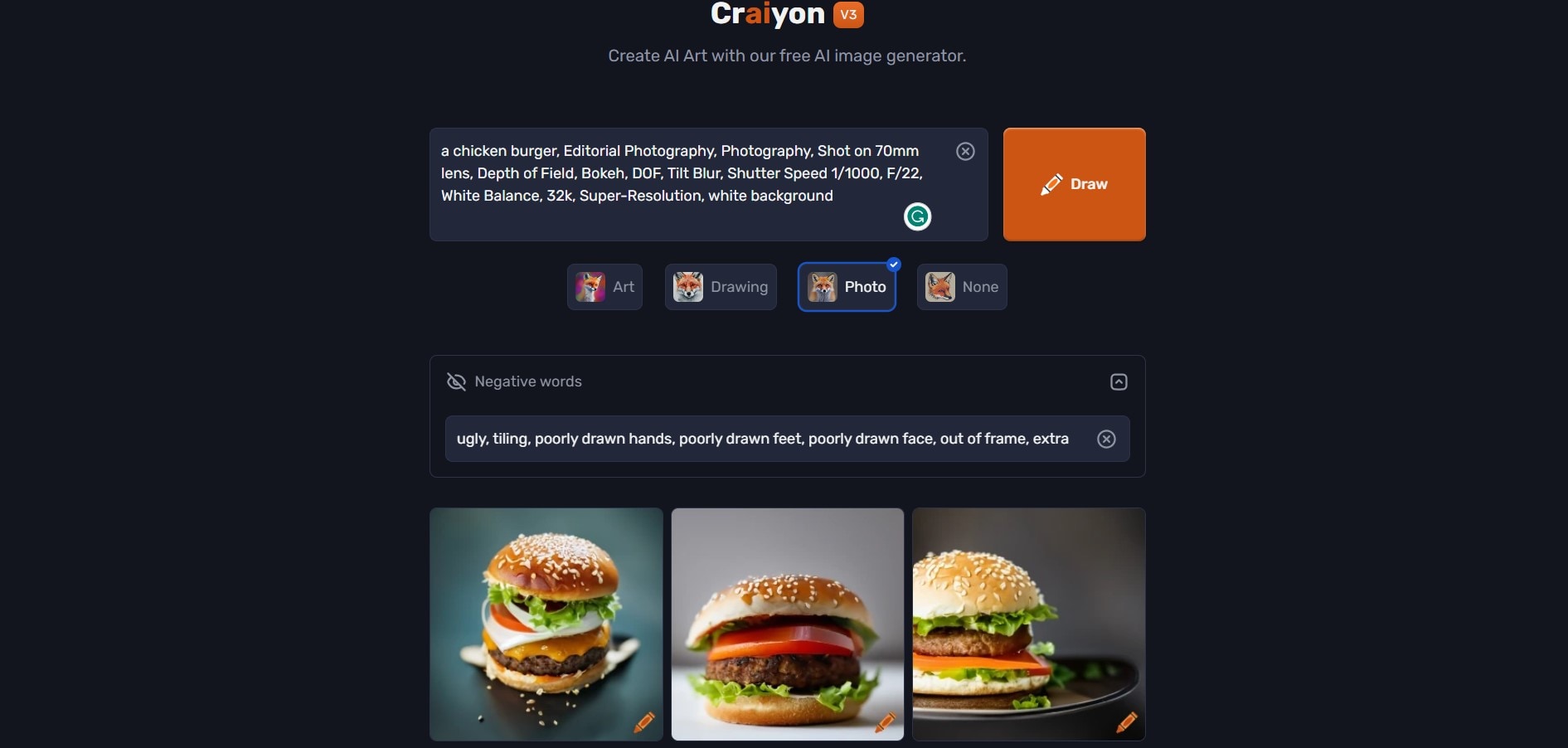 craiyon online text image maker interface
