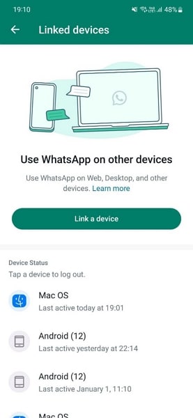 link whatsapp to another device