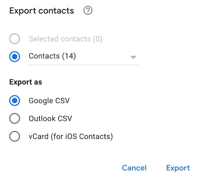 export contacts from google to csv