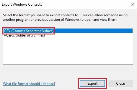 export contacts to csv