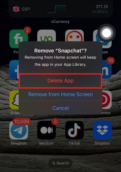 choose delete app option