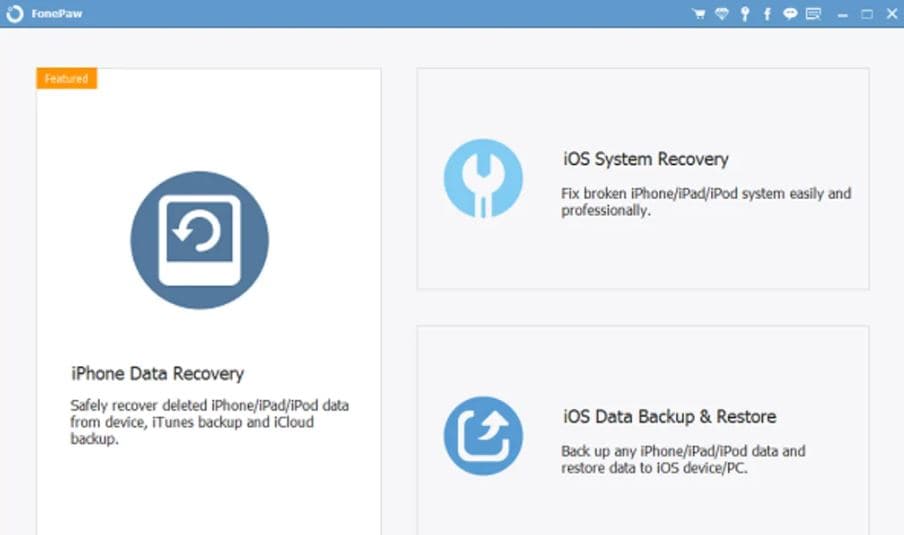 FonePaw iOS Datenwiederherstellungs-Dashboard
