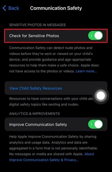 enable check for sensitive photos