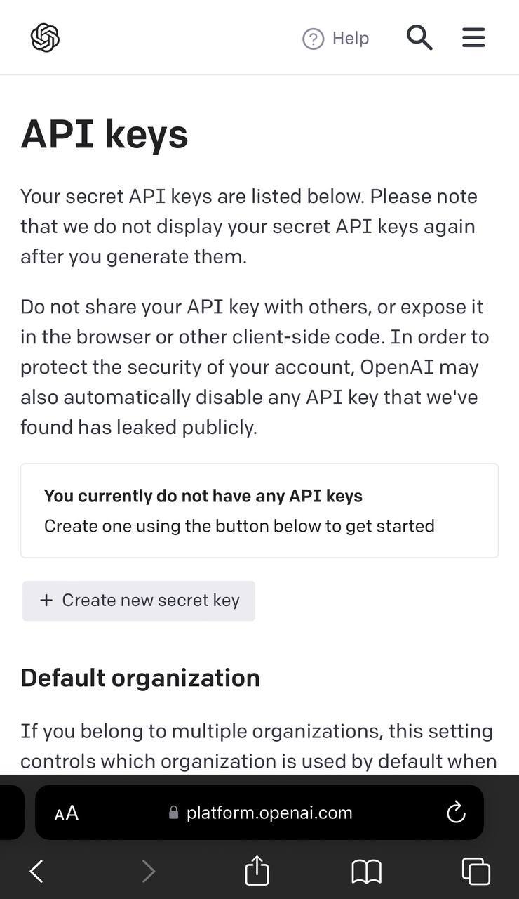 api keys create new secret key