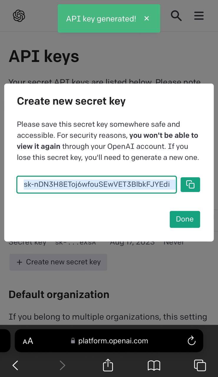 api keys copy new secret key