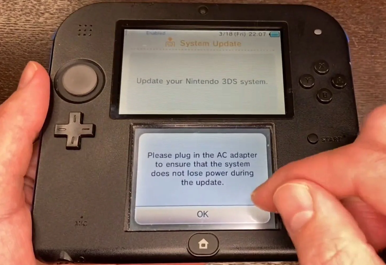 3ds conectar el adaptador ac prompt