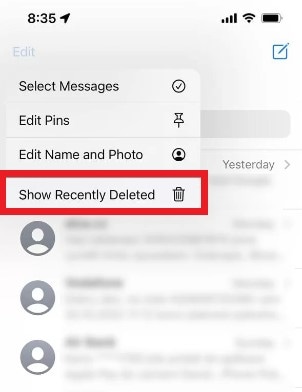 iPhone show recently deleted