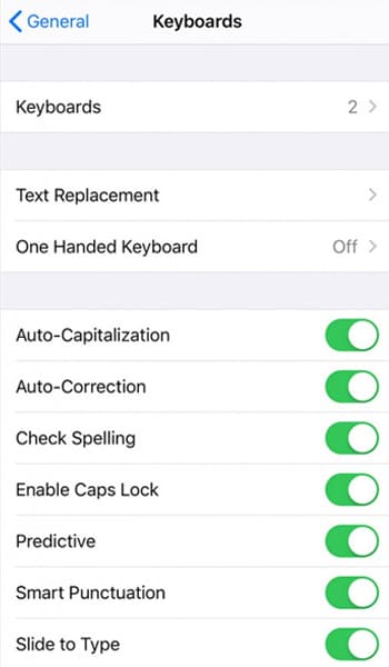 Activation de l'autocorrection sur iPhone.