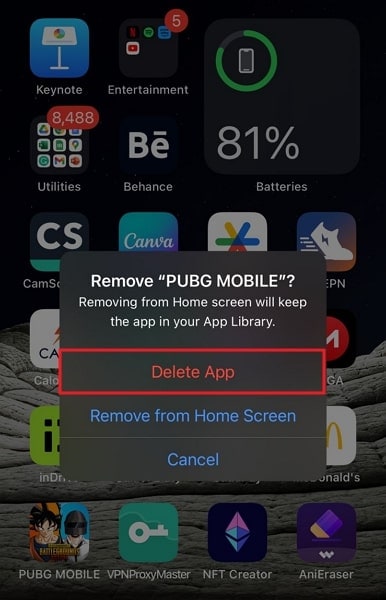 tap on delete app option