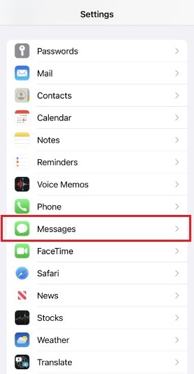 messages iphone settings