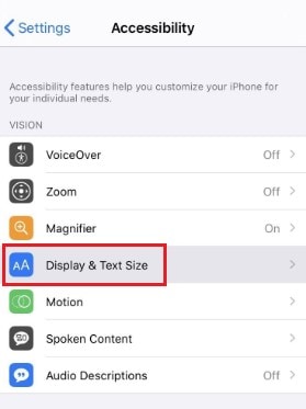 display and text size settings
