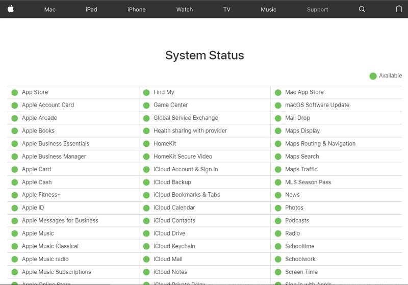 iCloud Server-Status prüfen