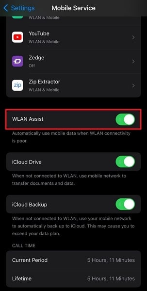 disable wlan assist feature