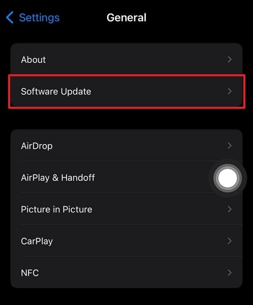 access software update option