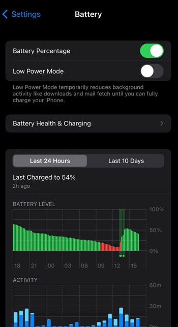 Enabling Low Power Mode on IPhone.