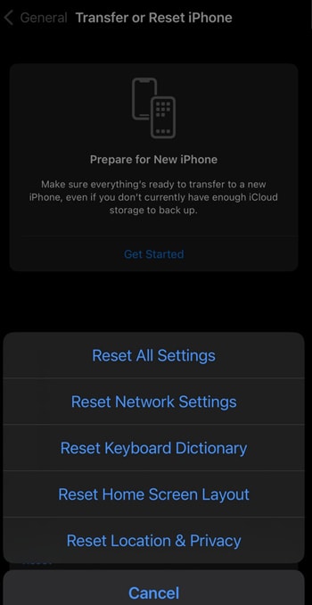 Reset all settings on iPhone.