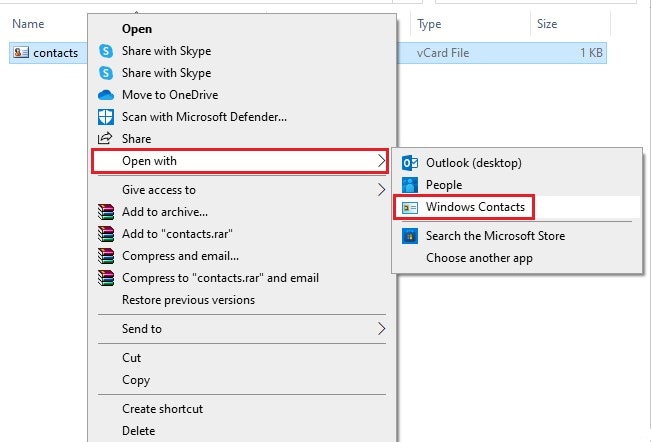 open with windows contacts