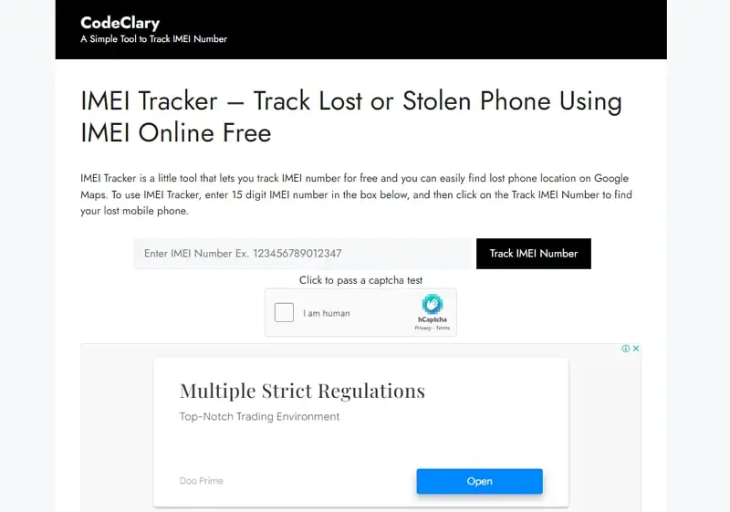 utilizzare il tracker imei di codeclary