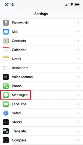 iphone messages on settings