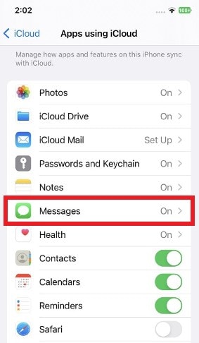 iphone messages icloud sync