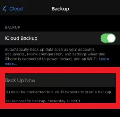 check for icloud backup