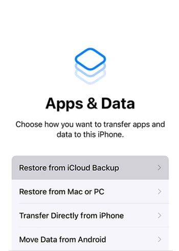 Select restore from iCloud backup