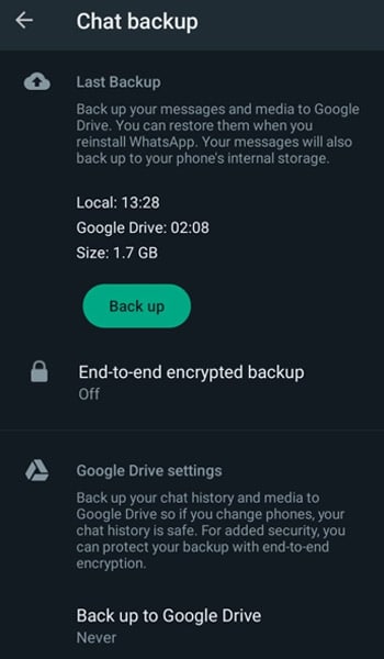 Save WhatsApp backup to local storage