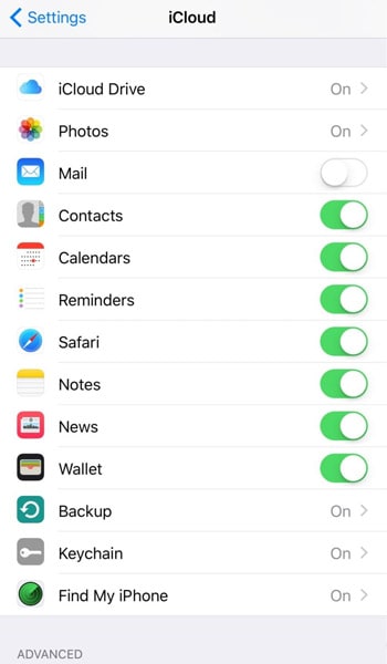Turn on Contacts backup on iCloud