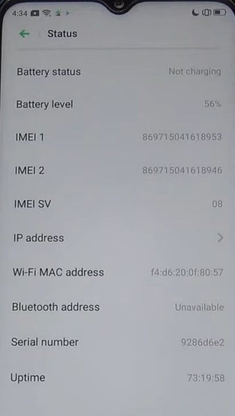 access oppo settings for imei