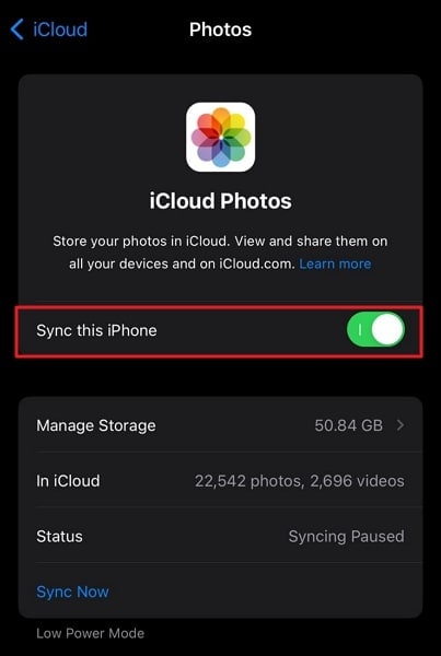 enable icloud photos sync feature