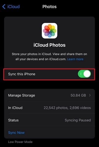 attivare la funzione di sincronizzazione delle foto di icloud