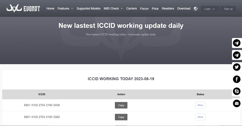 check latest iccid codes from evond
