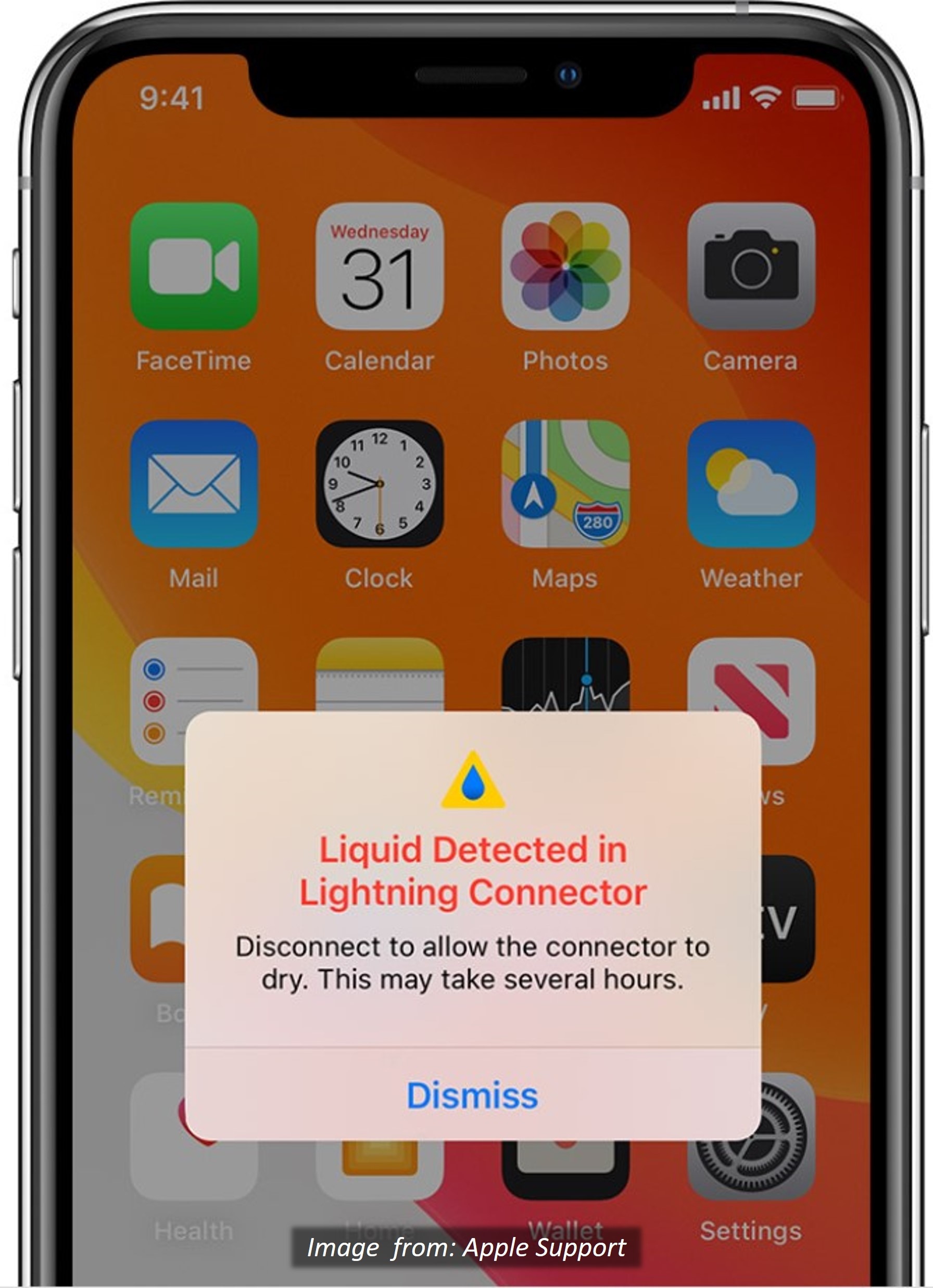 liquid detected in lightning connector alert
