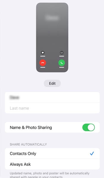 Contact Poster settings on iOS 17 FaceTime