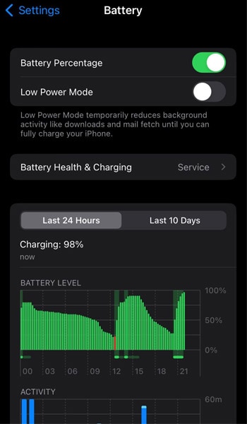 Turn off Low Power Mode on Settings