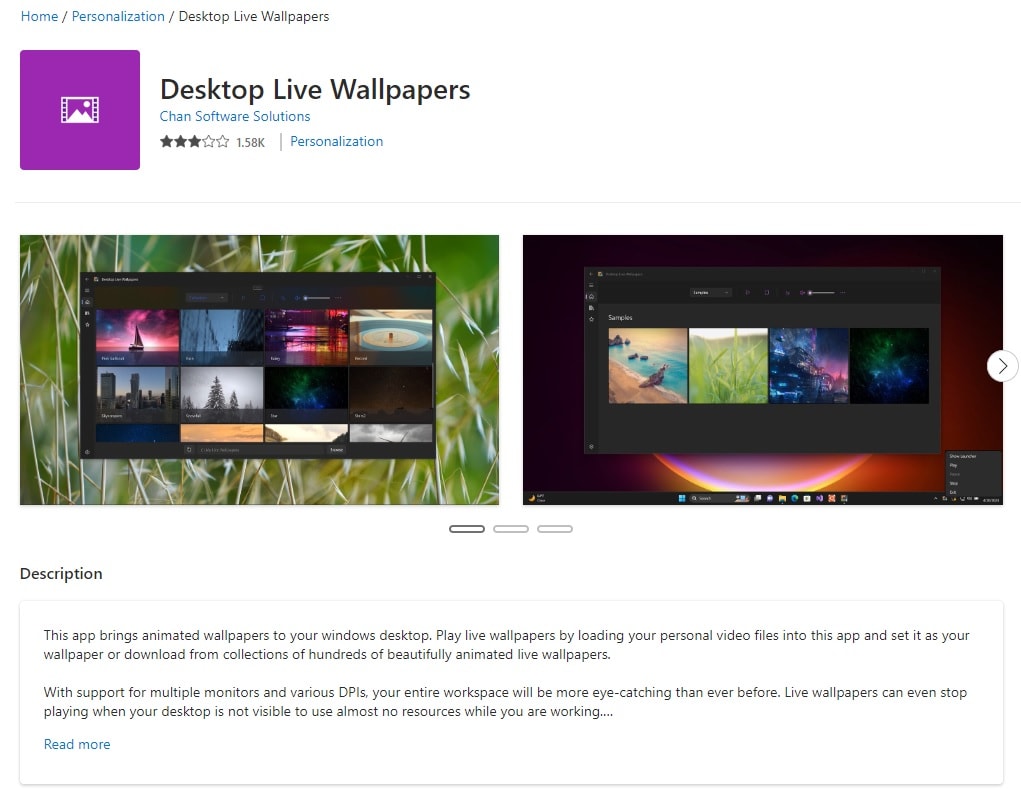 النافذة الرئيسية لـdesktop live wallpapers