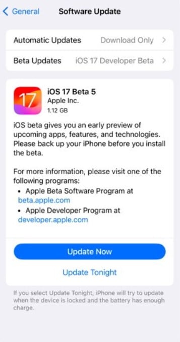 iphone ios 17 software update