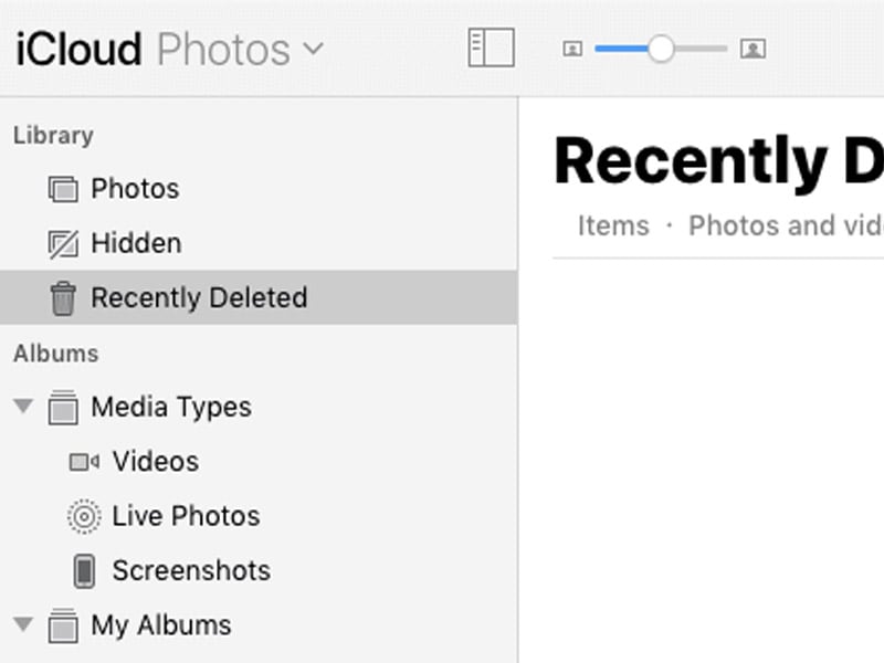 Open recently deleted album on iCloud