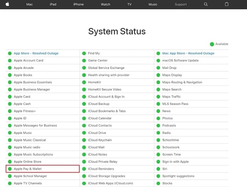 check the apple pay server status