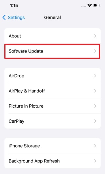 tap on software update option