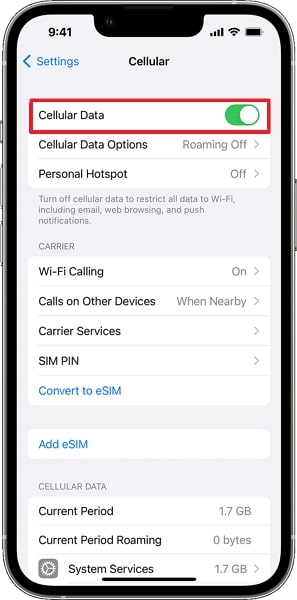 disable the cellular data feature