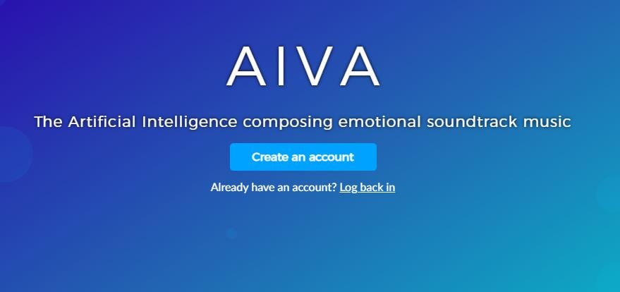 خيار إنشاء الحساب على AIVA
