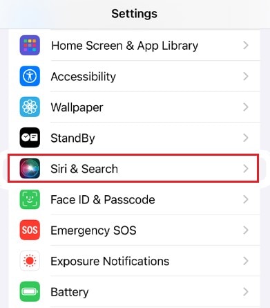 خيار "siri and search" في iphone