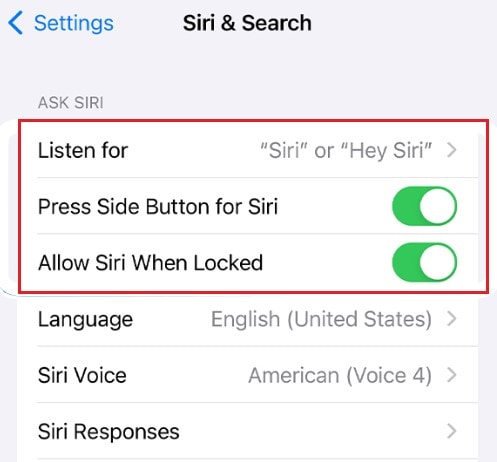 configurar los ajustes de siri